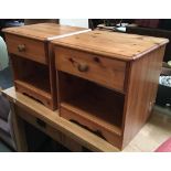 A pair of pine bedside cabinets, each with drawer and undershelf, 41x36x43cmH