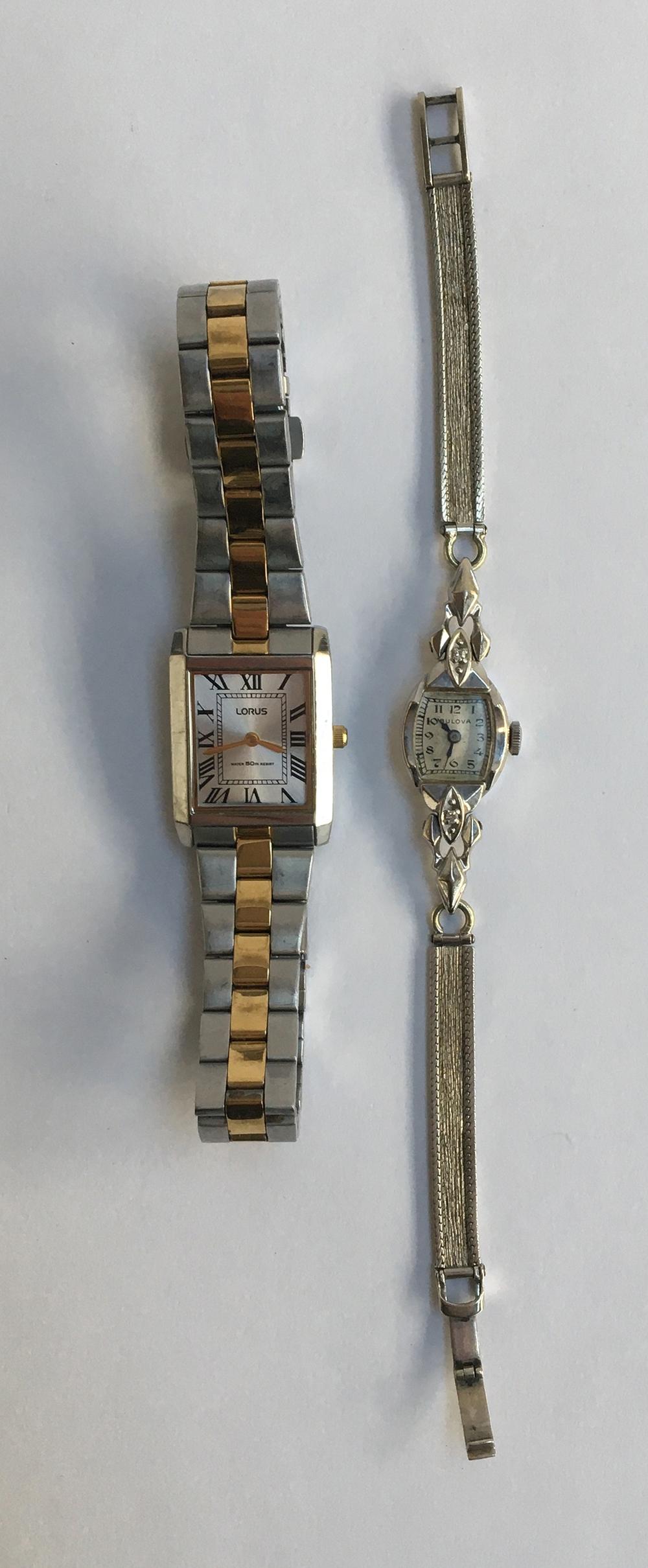 Vintage silver Bulova ladies cocktail watch together with a Lorus watch with stainless steel