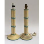 A pair of painted faux bamboo lamp bases, 35cmH