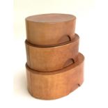 Three oval leather graduating hat boxes, 36cmW, 32cmW and 29cmD