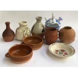 A mixed box of ceramics to include two large studio pottery vases and an Art Deco vase