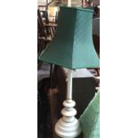 A metal table lamp, with hexagonal green shade, height 78cmH