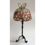 A vintage capiz shell lamp with wrought iron base approx. 57cmH