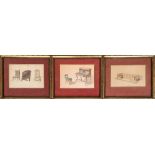 Three colour lithographs of furniture designs, taken from Ackerman's Repository 'Fashionable