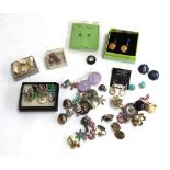 Mixed lot of earrings to include clip and pierced, some silver, one pair of 9ct gold hoops(1.8g) and