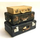 Two blue vintage suitcases, one made for Royal Dutch Airlines 'KLM', 56cmW and 49cmW; together