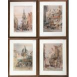 After Ernest George, four prints of late 19th century watercolours, Fleet Street, Ludgate Hill, Wych