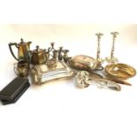 A mixed lot of plated wares to include entree dishes, four piece tea/coffee set; plated
