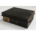 A small metal deed box monogrammed ECM, 35.5x25x12cm