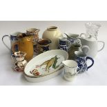 A mixed box of ceramics to include a vintage Mason's Mandarin jug; Royal Worcester baking dishes;