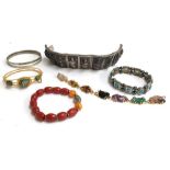 Mixed lot of bracelets and bangles to include an Indian white metal bracelet formed as 9 hinged