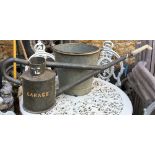 A vintage galvanised watering can, galvanised bucket and a quantity of garden hose fittings