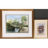 Don McKechnie, watercolour of a bridge, 23.5x29.5cm; together with one other of a cottage