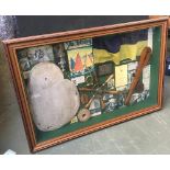 A mahogany framed glazed 'shadow box', on a maritime theme, containing various memorabilia,