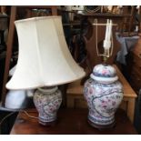 Two Oriental style ceramic table lamps, one with shade