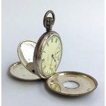 A silver cased Waltham half hunter pocket watch, dial with Roman numerals and outer minutes track,