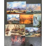 Eight works on board by David Maxwell, landscape, maritime scenes etc (8)