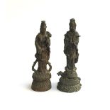 A pair of cast metal Boddhisatva statues, each approx. 34cmH