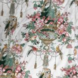 A pair of lined and interlined curtains with chintz bird pattern, approx. 245x280cmW