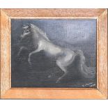 P.M Keller, white horse, oil on board, 20x24.5cm