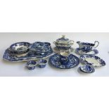 A collection of blue and white ceramics to include meat plate, tureen, sauce boat, Spode Italian,