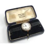 Silver ladies Buren watch on leather strap , Roman numerals on a white face, Swiss Made