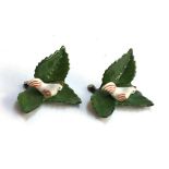 Two Herend Hungary place card holders in the form of roosters on leaves, 7.5cmL