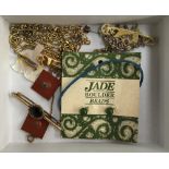 Silver (975) flat link bracelet, jade stud earrings and others
