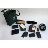 A mixed lot to include Michel Gordi keyring, pocket calculator, black leather belt, various gents