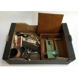 A Vintage Harper Mincer in fitted wooden box; Arts & Craft style hand-raised copper vase; pierced