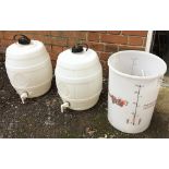 Two homebrew plastic pressure barrels, and a 23l plastic bucket fermenter