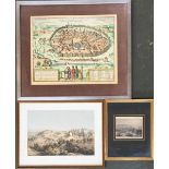 Jerusalem interest; after C. Barry, 'Jerusalem, 1838', 9x14cm; together with a coloured print of