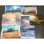 A lot of six loose canvases by David Maxwell, landscape and nature interest scenes, each approx.