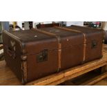 A canvas and woodbanded travel trunk, 91cmW