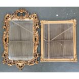 A modern scrolling wall mirror 93cmH, together with one other rectangular wall mirror, 62x53cm