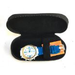 A GaGa Milano watch, in blue, with purchase receipt, in case