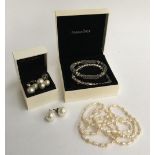 Two Pandora bracelets, pearl necklace, pearl earrings and others