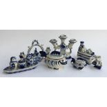 A collection of Russian Gzhel and other blue and white ceramics, to include cruet set,