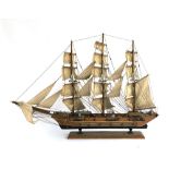 A wooden scale model of a tall ship with 22 guns, the base labelled 'Fragata Siglo XVIII', approx.