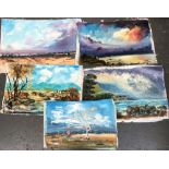 A lot of five loose canvases by David Maxwell, various landscape scenes, each approx. 40x60cm