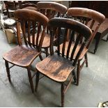 A good set of four 19th century latheback kitchen chairs; together with one other