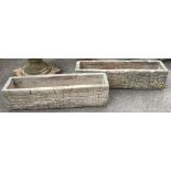 A pair of composite stone garden trough planters, 91x23x24cmH