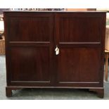 A 19th century mahogany cupboard, moulded top over two panelled doors, on bracket feet,