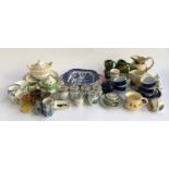 A large mixed lot of ceramics to include Honiton pottery jug, six Royal Worcester jam pots,