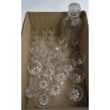 Two boxes of glass to include decanters, sherry glasses, port glasses etc