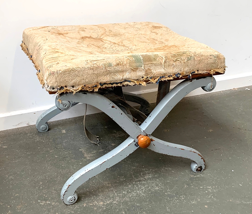 A 19th century and later painted cross frame stool, approx. 55x49x42cmH
