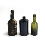 An antique wine bottle with encrustation, 24cmH; together with a c1890 Dee mineral bottle and