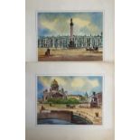 Two watercolours of continental piazzas, each 16x21cm
