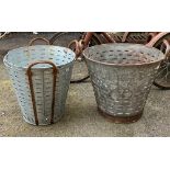 Three galvanised compost buckets, the larger 43cmD