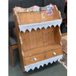 A small pine wall shelf with two drawers, 51cmW